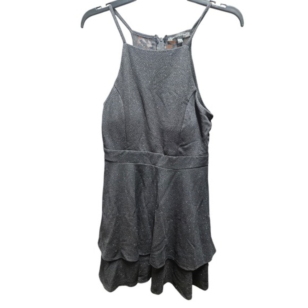 Speechless Black Glitter Halter Neck Party Dress Lace Back Tiered‎ Skirt